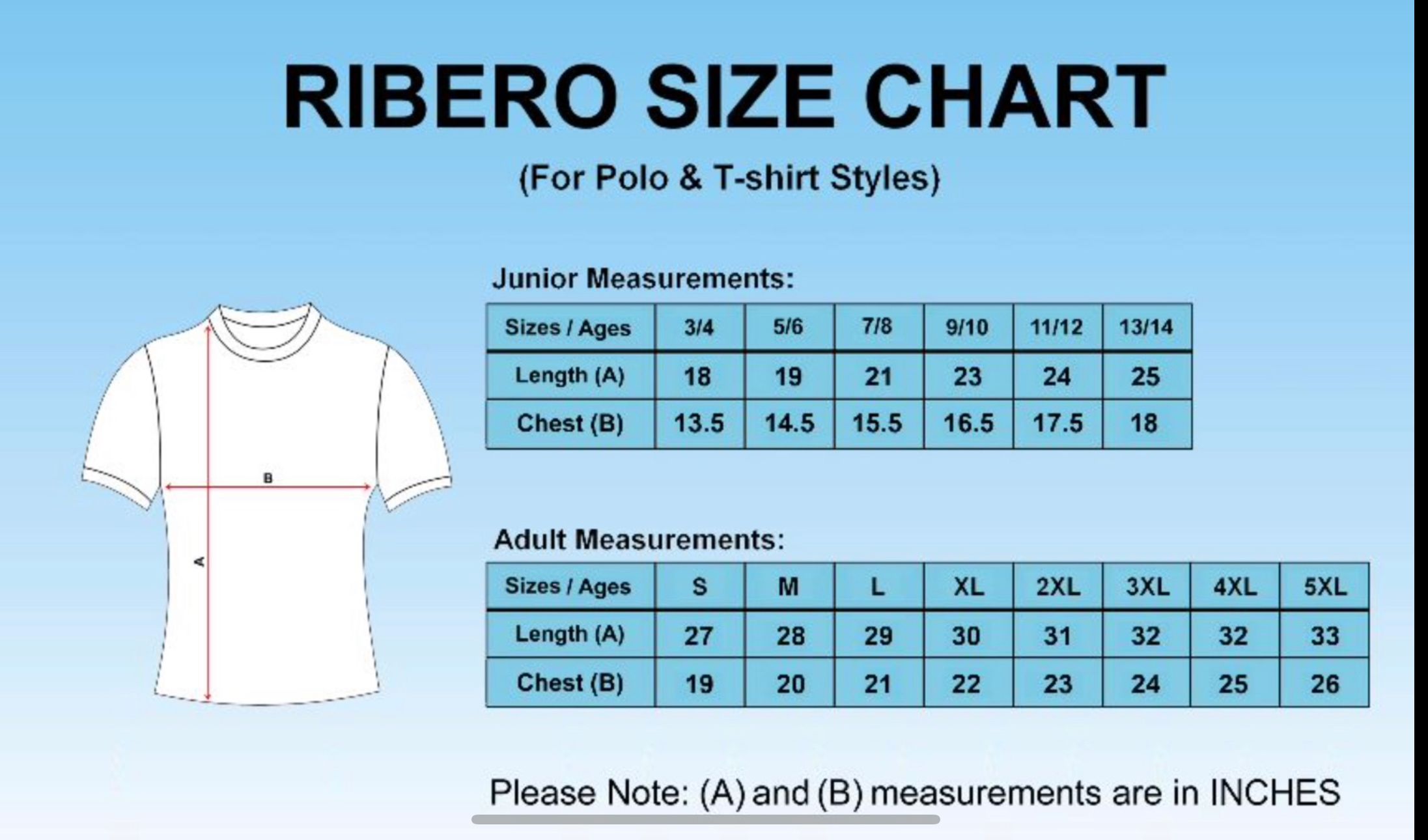 Ribero size chart